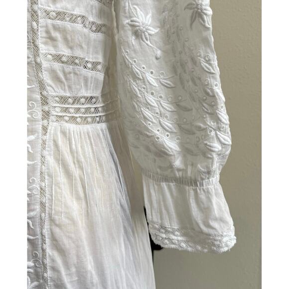 LoveShackFancy White Eyelet Cotton Embroidered Button-Up Maxi Praire Dress LARGE - Picture 10 of 15